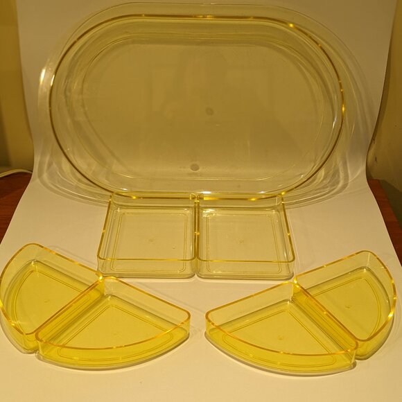 Vintage 70s Yellow André Morin Large Oval Serving Tray Party Buffet Platter - Picture 5 of 8